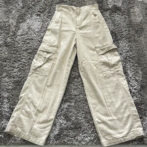 Stradivarius size 6 super high waist cotton linen cargo pants beige trousers